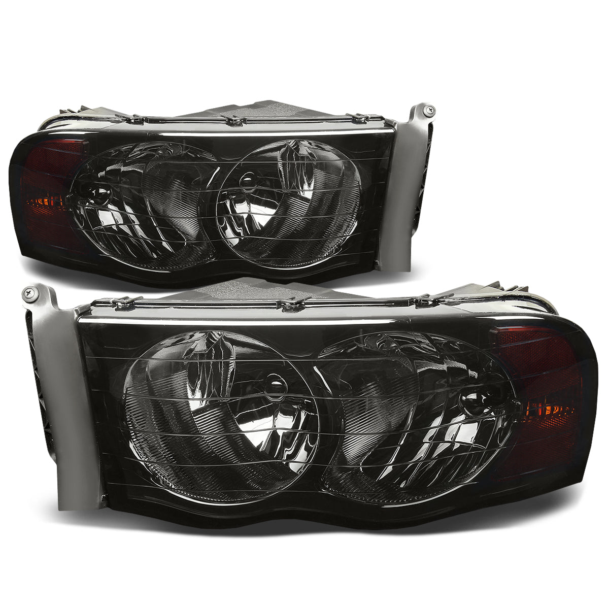 DNA Motoring, 02-05 Dodge Ram 1500 2500 3500 Headlights - Smoked Housing Amber Corner