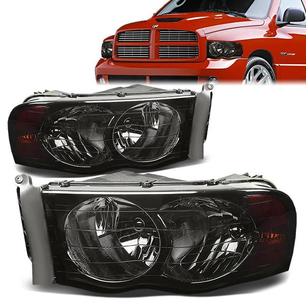 DNA Motoring, 02-05 Dodge Ram 1500 2500 3500 Headlights - Smoked Housing Amber Corner