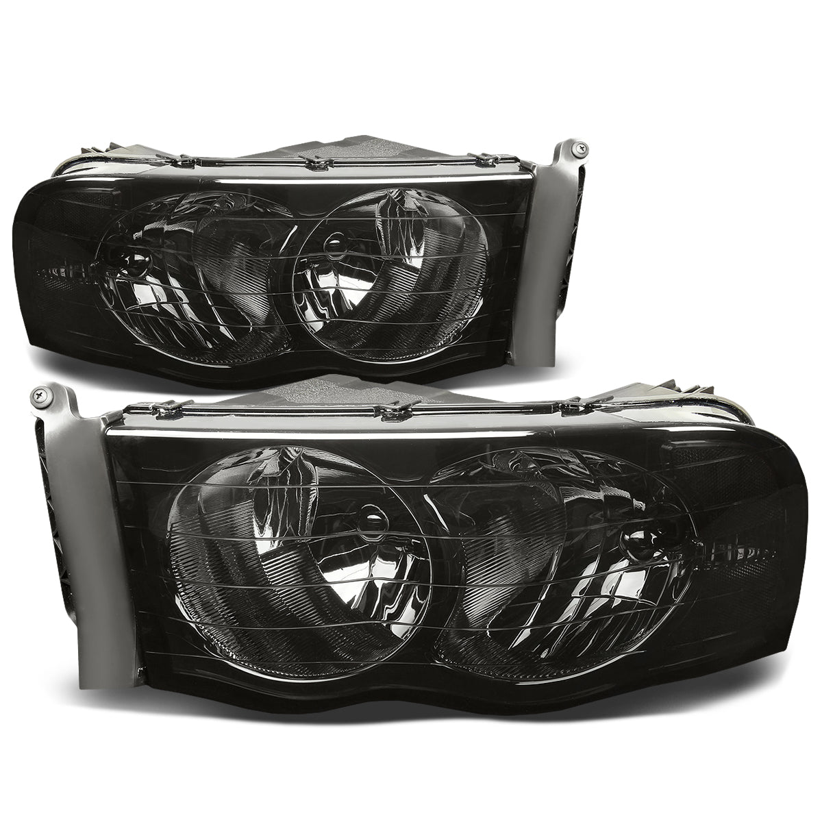 DNA Motoring, 02-05 Dodge Ram 1500 2500 3500 Headlights - Smoked Housing Clear Corner