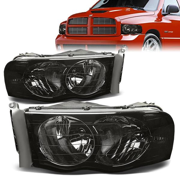 DNA Motoring, 02-05 Dodge Ram 1500 2500 3500 Headlights - Smoked Housing Clear Corner