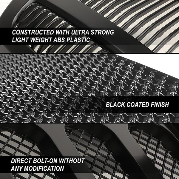 CAAP, 02-05 Dodge Ram 1500 2500 3500 LED DRL Front Grille - Honeycomb Mesh - Matte Black