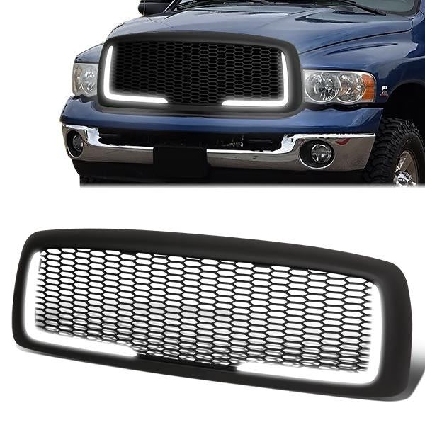 CAAP, 02-05 Dodge Ram 1500 2500 3500 LED DRL Front Grille - Honeycomb Mesh - Matte Black