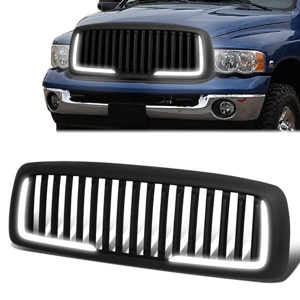 CAAP, 02-05 Dodge Ram 1500 2500 3500 LED DRL Front Grille - Vertical Fence Style - Matte Black