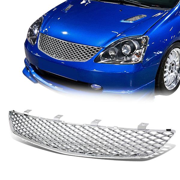 CAAP, 02-05 Honda Civic Hatchback Front Grille - Badgeless Diamond Mesh - Chrome