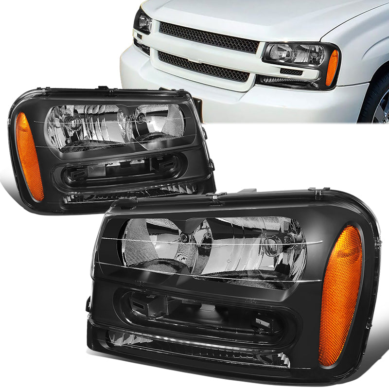 DNA Motoring, 02-09 Chevy Trailblazer EXT Headlights - Black Housing Amber Corner