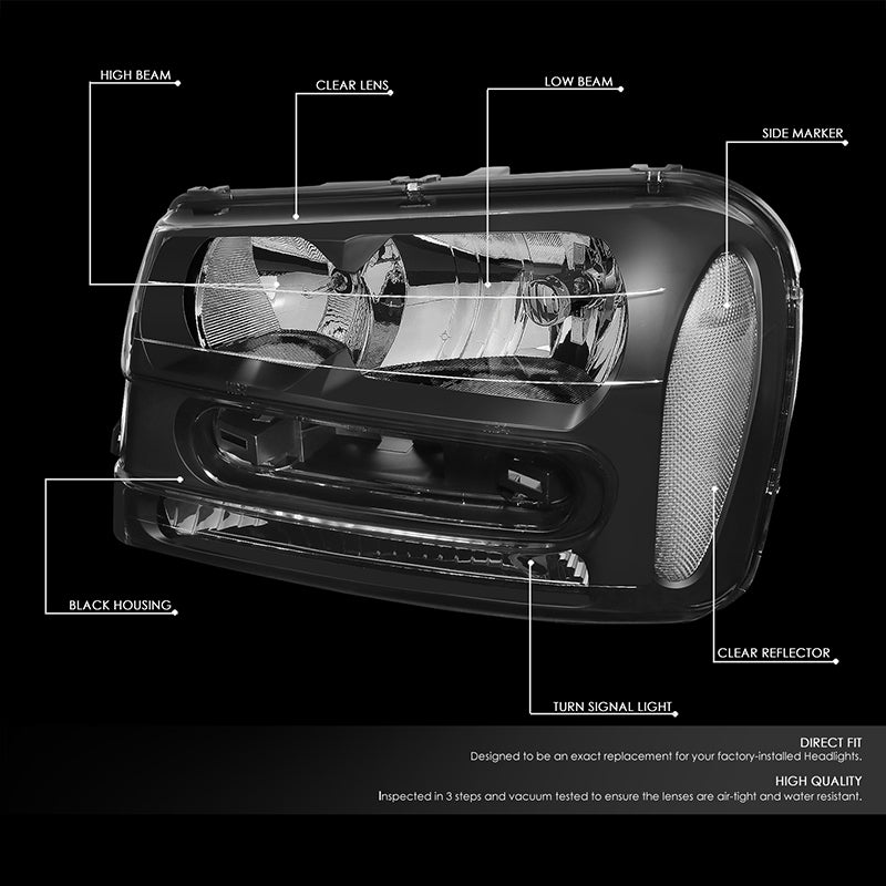 DNA Motoring, 02-09 Chevy Trailblazer EXT Headlights - Black Housing Clear Corner