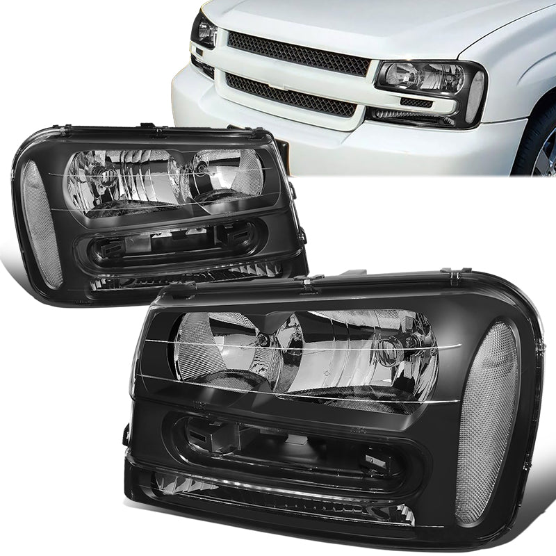 DNA Motoring, 02-09 Chevy Trailblazer EXT Headlights - Black Housing Clear Corner