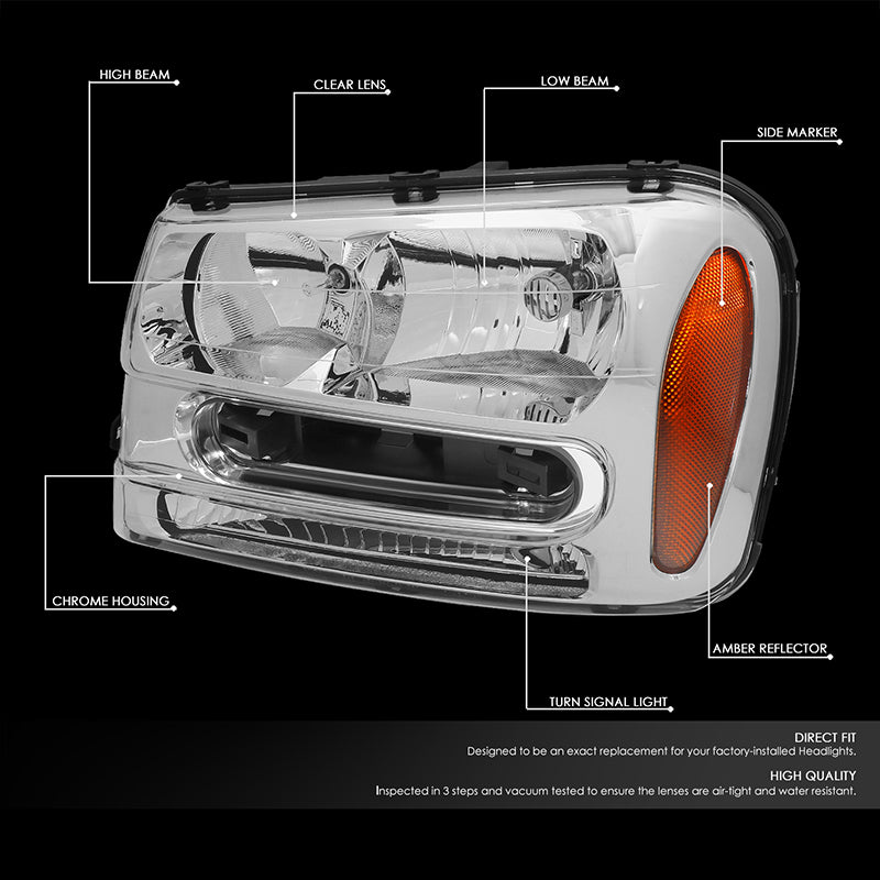 DNA Motoring, 02-09 Chevy Trailblazer EXT Headlights - Chrome Housing Amber Corner