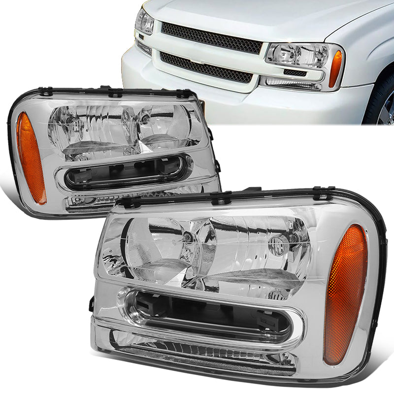 DNA Motoring, 02-09 Chevy Trailblazer EXT Headlights - Chrome Housing Amber Corner