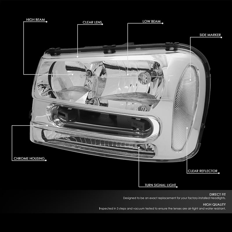 DNA Motoring, 02-09 Chevy Trailblazer EXT Headlights - Chrome Housing Clear Corner