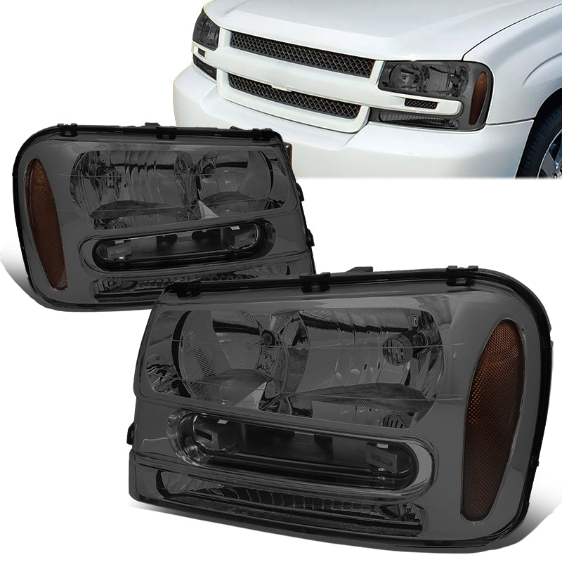 DNA Motoring, 02-09 Chevy Trailblazer EXT Headlights - Smoked Housing Amber Corner