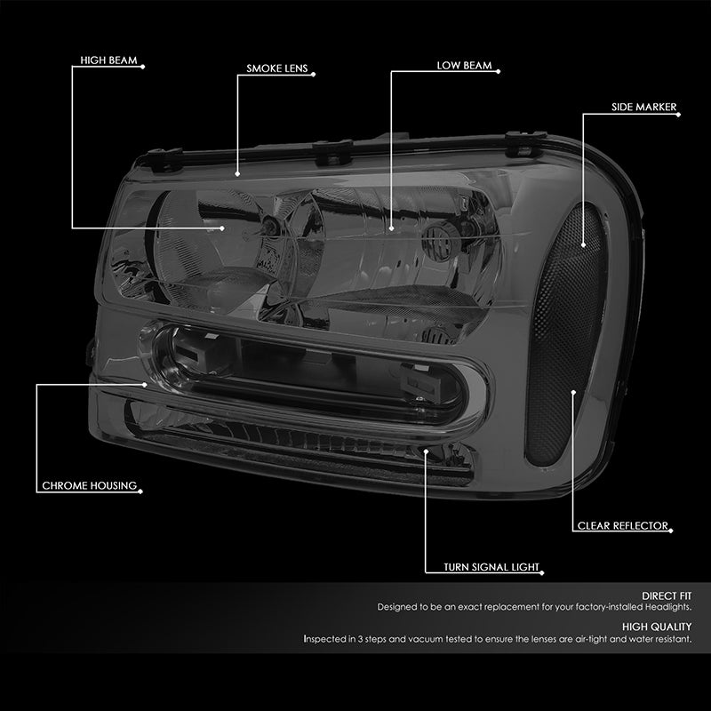 DNA Motoring, 02-09 Chevy Trailblazer EXT Headlights - Smoked Housing Clear Corner