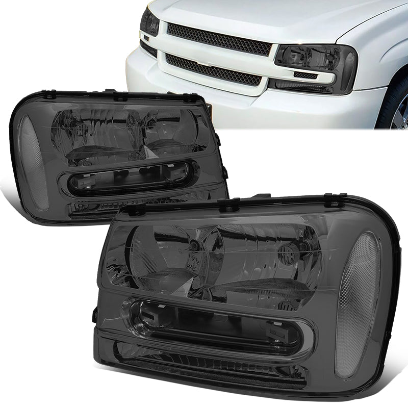 DNA Motoring, 02-09 Chevy Trailblazer EXT Headlights - Smoked Housing Clear Corner