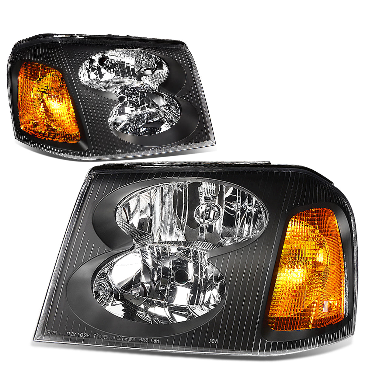 DNA Motoring, 02-09 GMC Envoy Headlights - Black Housing Amber Corner