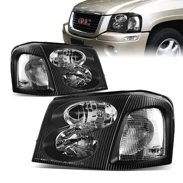 DNA Motoring, 02-09 GMC Envoy Headlights - Black Housing Clear Corner