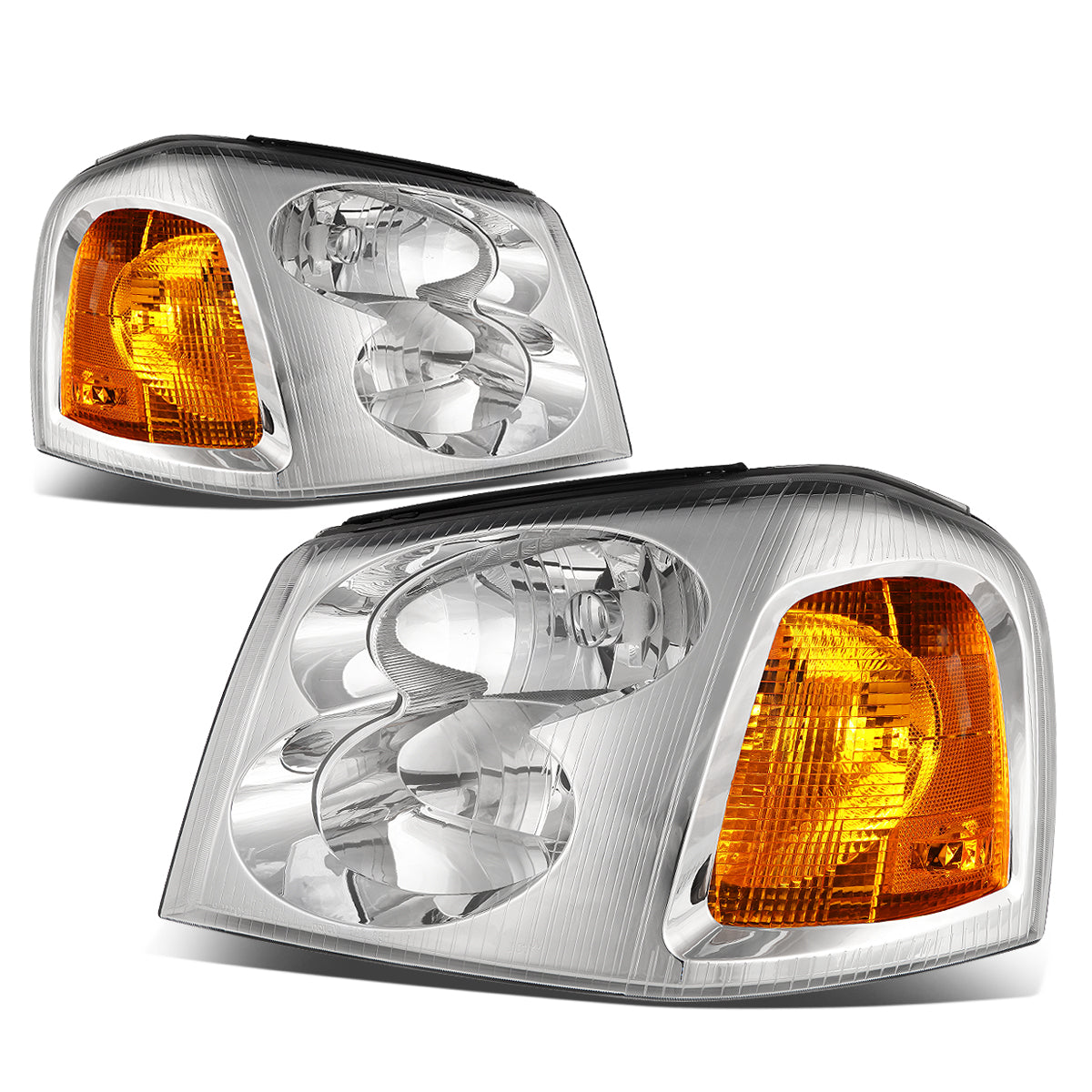 DNA Motoring, 02-09 GMC Envoy Headlights - Chrome Housing Amber Corner