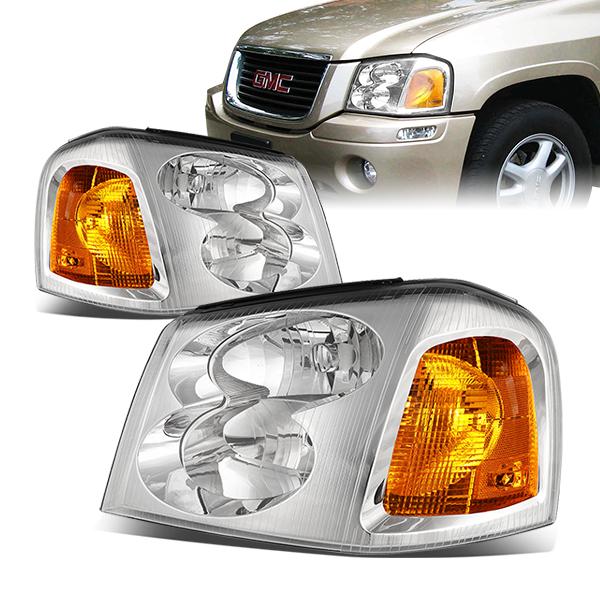 DNA Motoring, 02-09 GMC Envoy Headlights - Chrome Housing Amber Corner