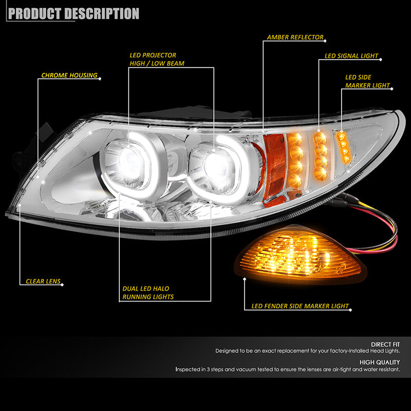 DNA Motoring, 02-16 International Trucks LED Projector Headlights (Chrome Housing)