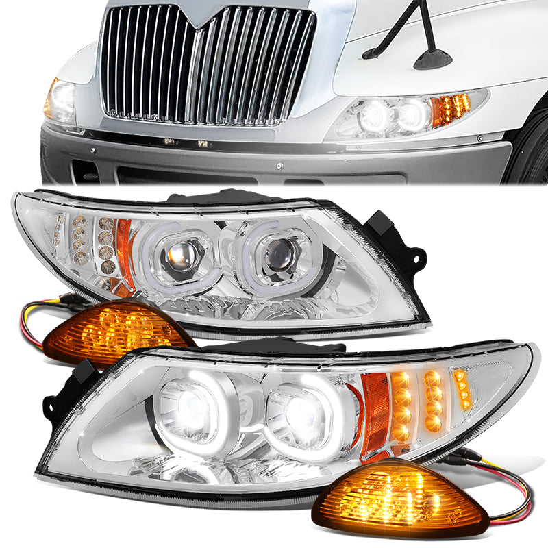 DNA Motoring, 02-16 International Trucks LED Projector Headlights (Chrome Housing)