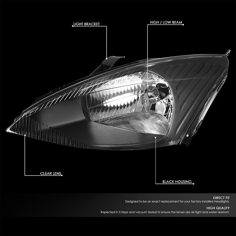 DNA Motoring, 03-04 Ford Focus Headlights Headlamp - Black Housing Clear Lens