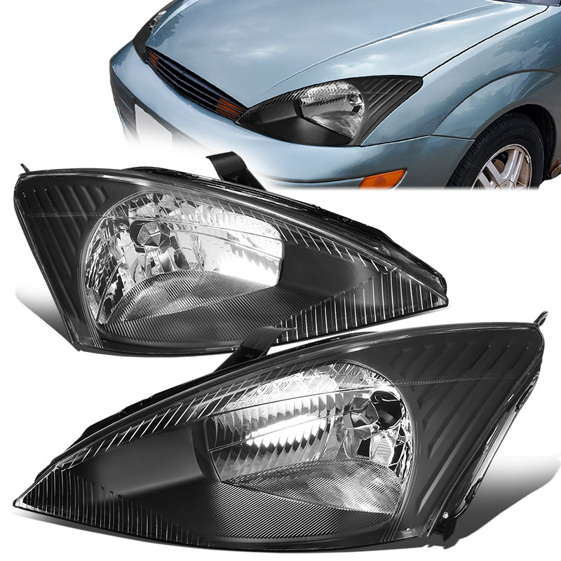 DNA Motoring, 03-04 Ford Focus Headlights Headlamp - Black Housing Clear Lens