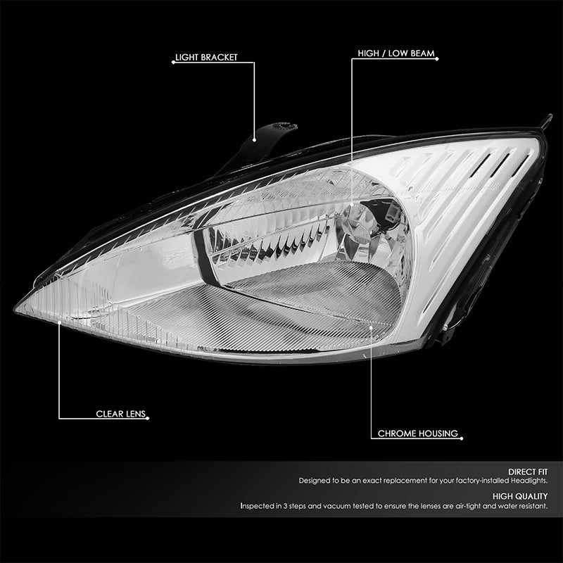 DNA Motoring, 03-04 Ford Focus Headlights Headlamp - Chrome Housing Clear Lens