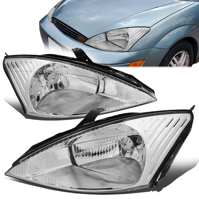 DNA Motoring, 03-04 Ford Focus Headlights Headlamp - Chrome Housing Clear Lens