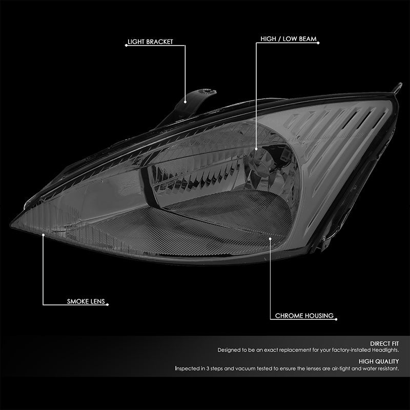 DNA Motoring, 03-04 Ford Focus Headlights Headlamp - Chrome Housing Smoked Lens