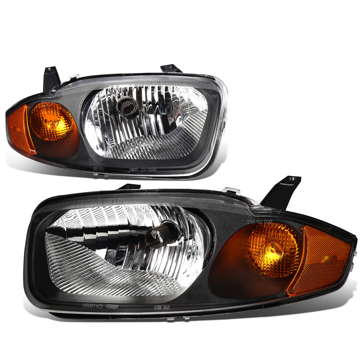 DNA Motoring, 03-05 Chevy Cavalier Headlights - Black Housing Amber Corner