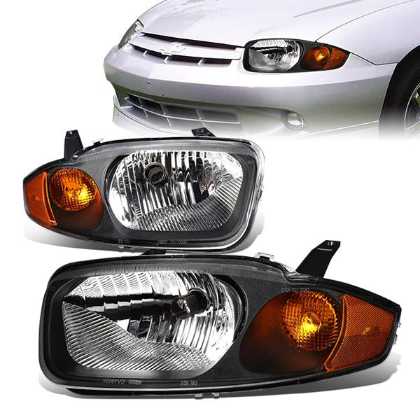 DNA Motoring, 03-05 Chevy Cavalier Headlights - Black Housing Amber Corner