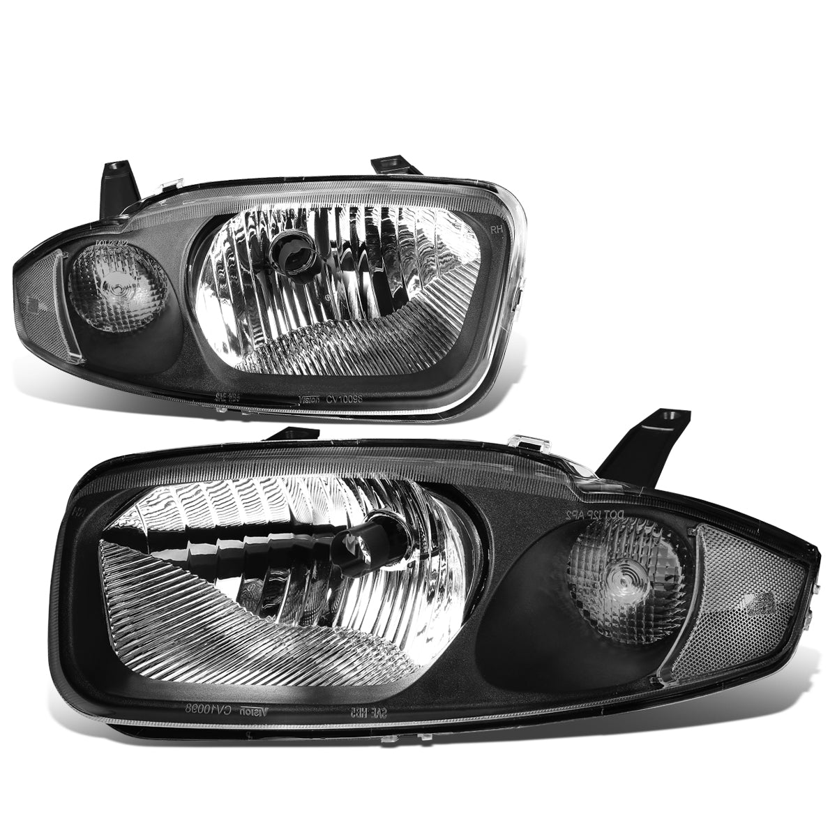 DNA Motoring, 03-05 Chevy Cavalier Headlights - Black Housing Clear Corner