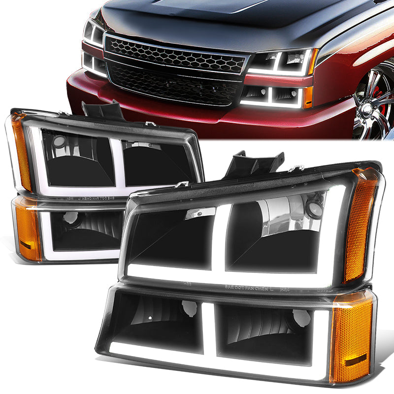 DNA Motoring, 03-07 Chevy Silverado 1500 2500 3500 LED DRL Headlights - Black Housing Amber Corner