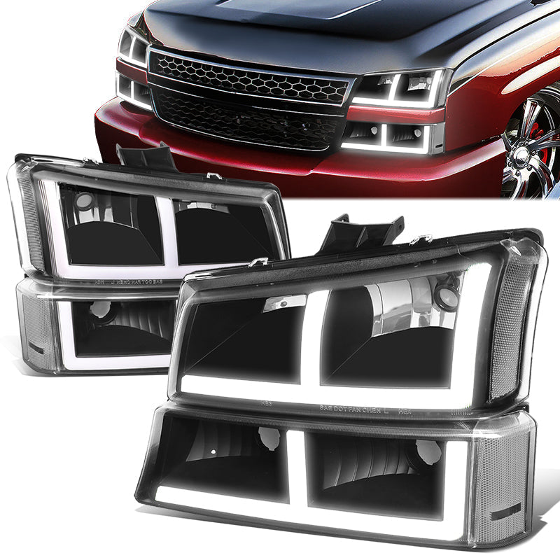 DNA Motoring, 03-07 Chevy Silverado 1500 2500 3500 LED DRL Headlights - Black Housing Clear Corner