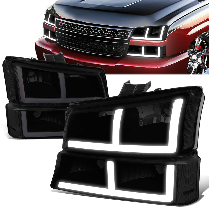 DNA Motoring, 03-07 Chevy Silverado 1500 2500 3500 LED DRL Headlights - Black Housing Smoked Lens