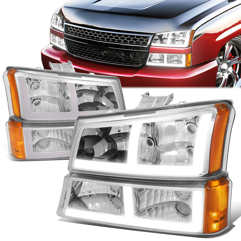 DNA Motoring, 03-07 Chevy Silverado 1500 2500 3500 LED DRL Headlights & Bumper Lamp (Chrome Housing)