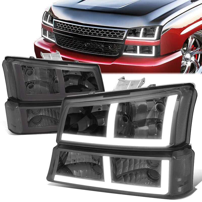 DNA Motoring, 03-07 Chevy Silverado 1500 2500 3500 LED DRL Headlights & Bumper Lamp (Tinted Lens)