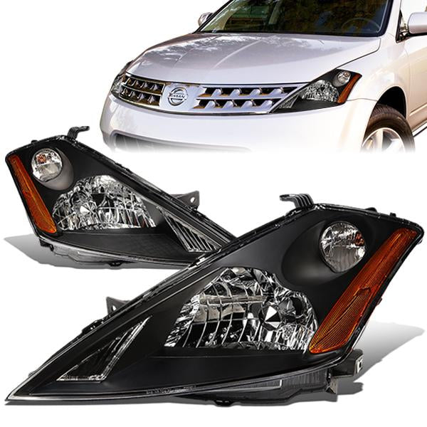 DNA Motoring, 03-07 Nissan Murano Headlights - Black Housing Amber Corner