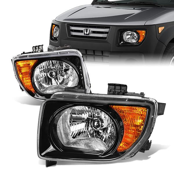 DNA Motoring, 03-08 Honda Element DX/EX/LX Headlights - Black Housing Amber Corner