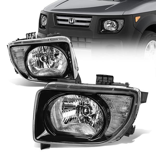 DNA Motoring, 03-08 Honda Element DX/EX/LX Headlights - Black Housing Clear Corner