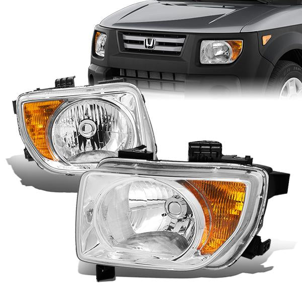 DNA Motoring, 03-08 Honda Element DX/EX/LX Headlights - Chrome Housing Amber Corner