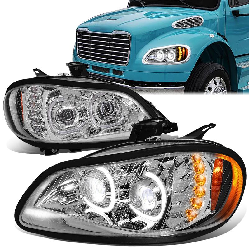 DNA Motoring, 03-19 Freightliner M2 106 112 LED DRL+Turn Signal Projector Headlights - Chrome Housing