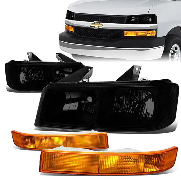 DNA Motoring, 03-20 Chevy Express GMC Savana 1500 2500 3500 Headlights+Amber Bumper Lamps