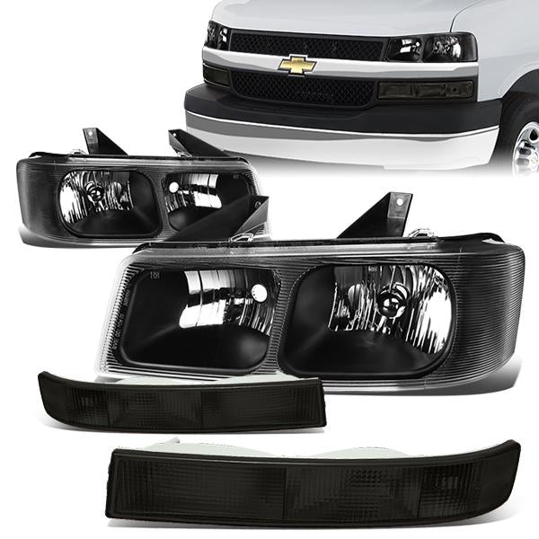 DNA Motoring, 03-20 Chevy Express GMC Savana 1500 2500 3500 Headlights+Smoked Bumper Lamps