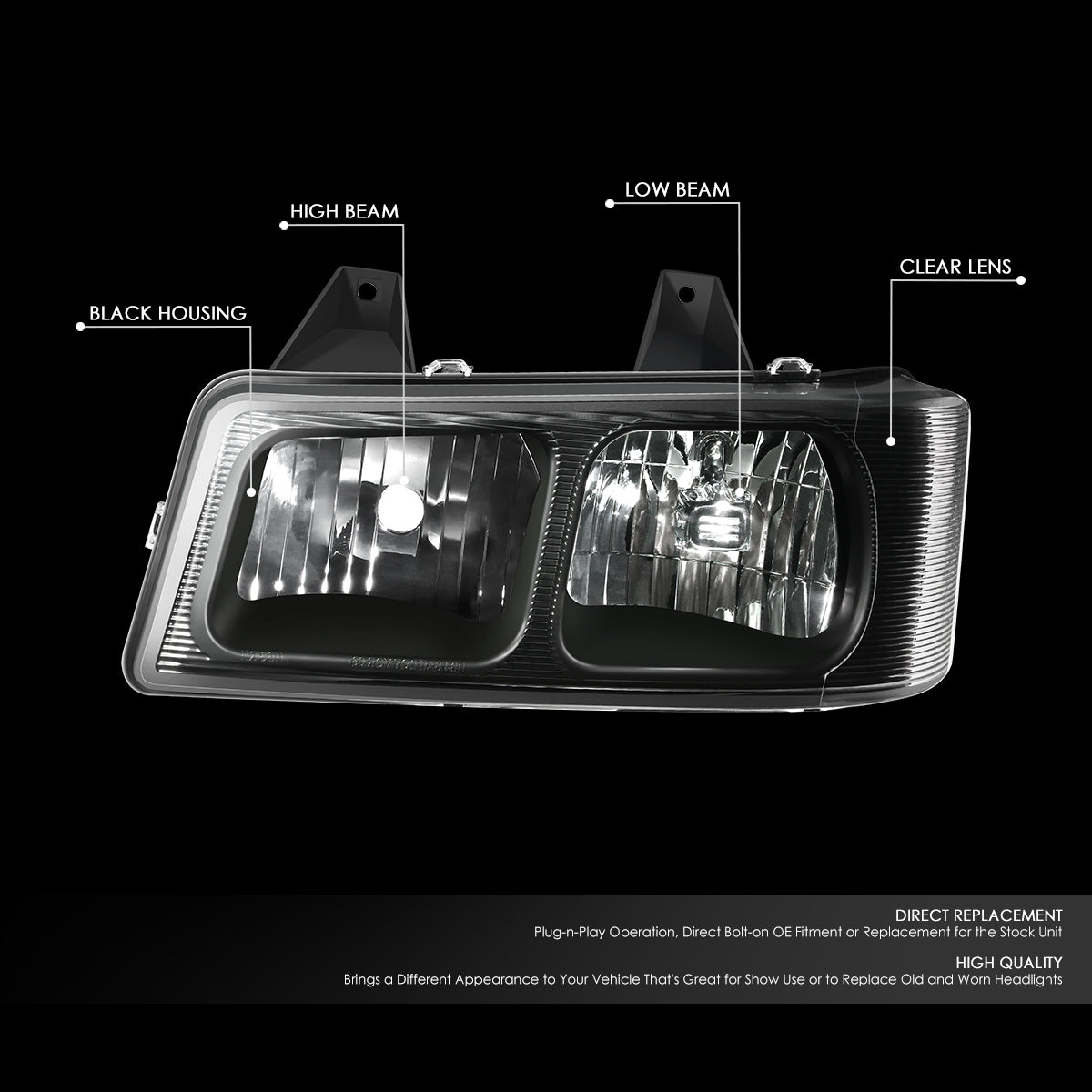 DNA Motoring, 03-22 Chevrolet Express GMC Savana 1500 2500 3500 Headlights - Black Clear