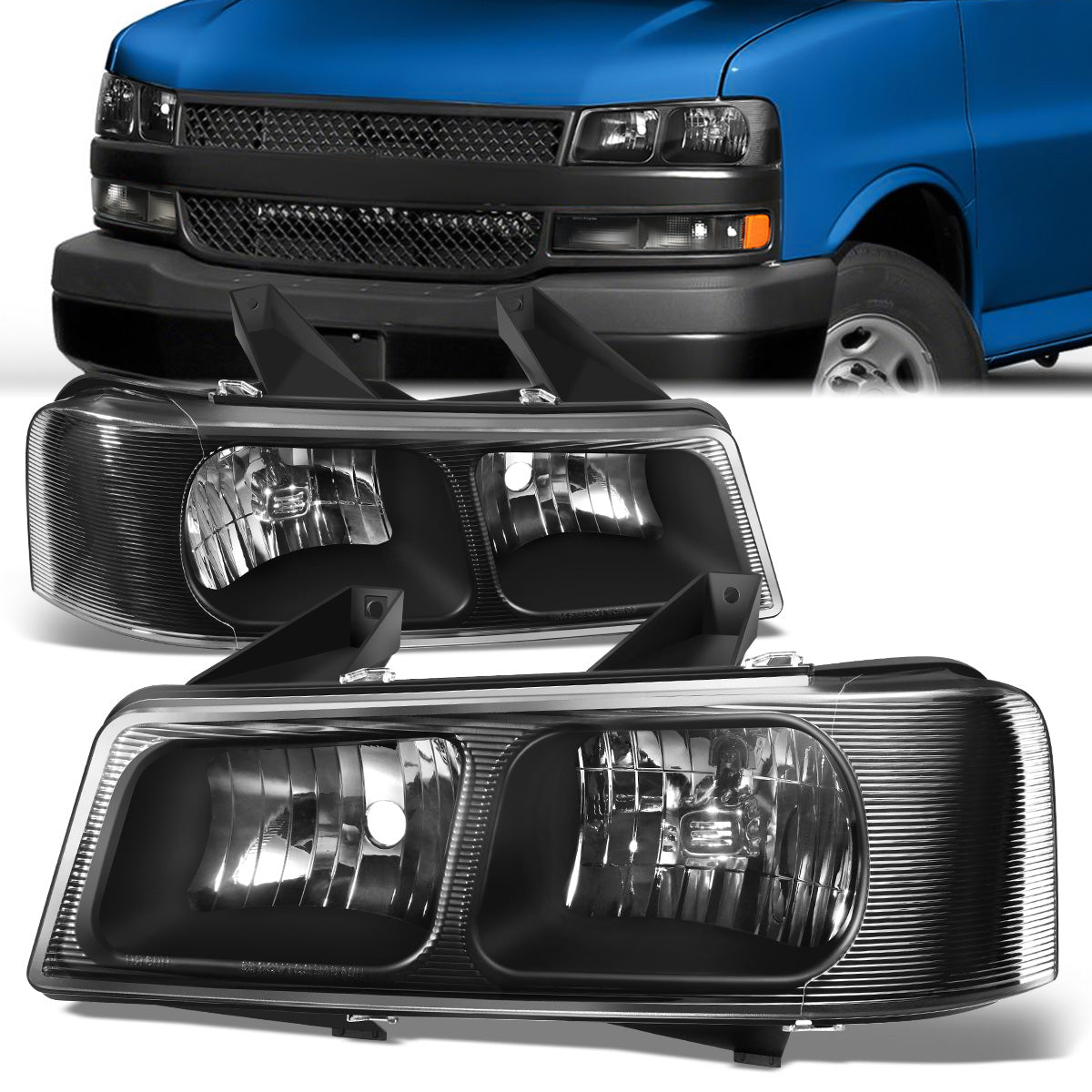 DNA Motoring, 03-22 Chevrolet Express GMC Savana 1500 2500 3500 Headlights - Black Clear