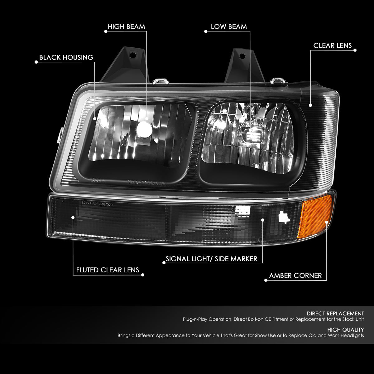 DNA Motoring, 03-22 Chevrolet Express GMC Savana 1500 2500 3500 Headlights+Signal Bumper Lamp - Amber