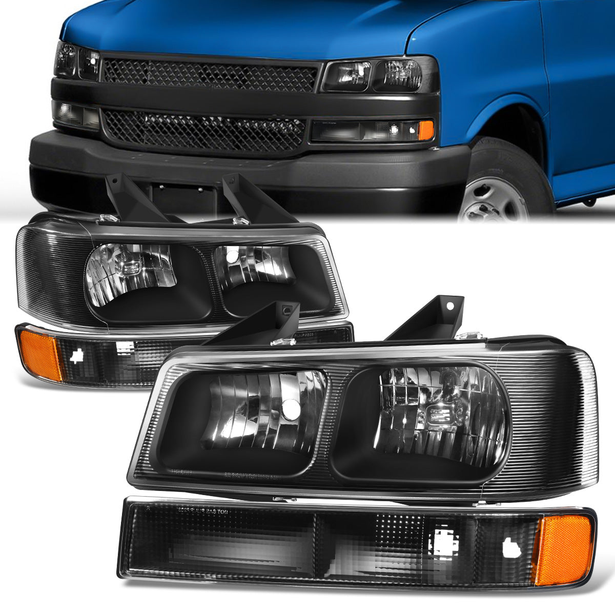 DNA Motoring, 03-22 Chevrolet Express GMC Savana 1500 2500 3500 Headlights+Signal Bumper Lamp - Amber