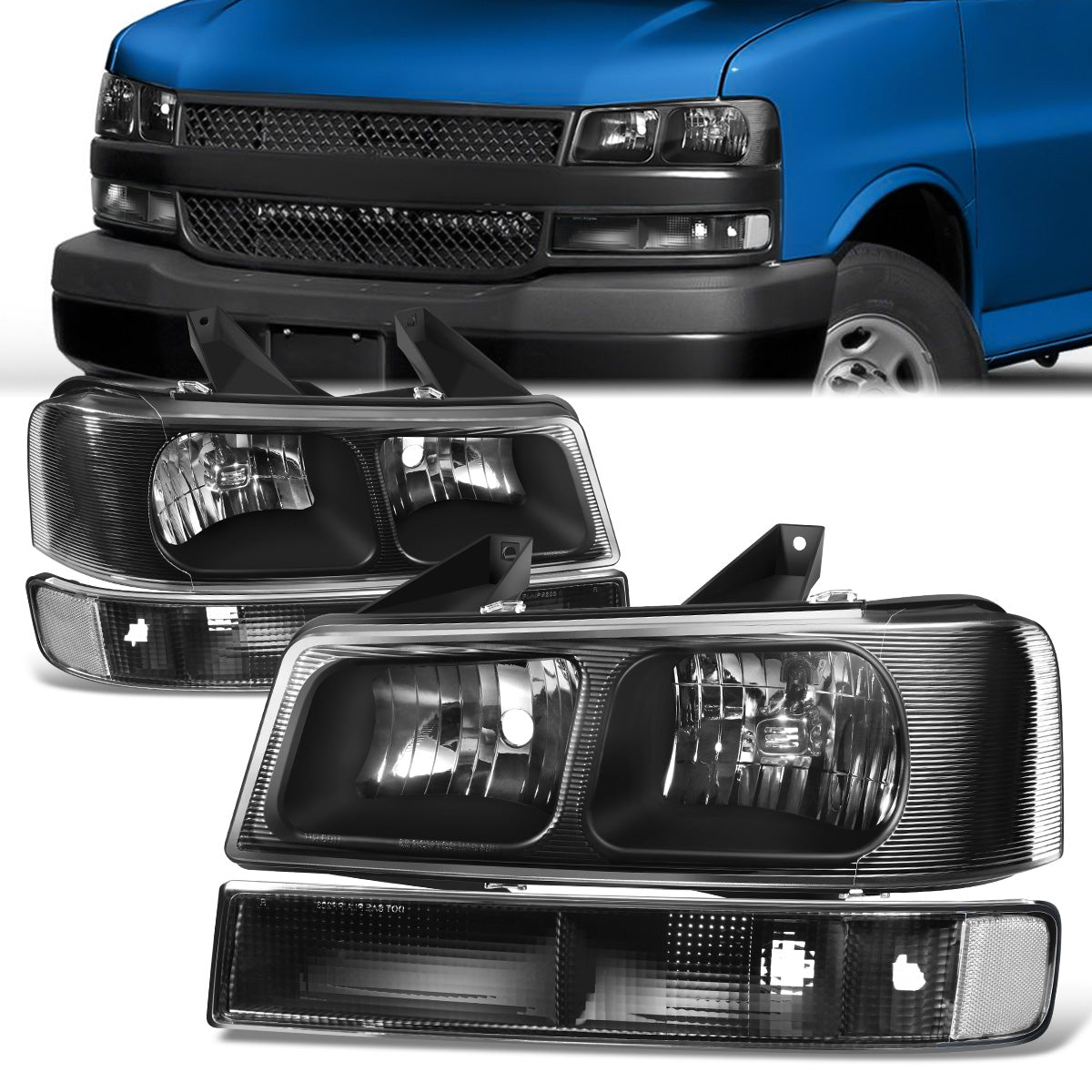 DNA Motoring, 03-22 Chevrolet Express GMC Savana 1500 2500 3500 Headlights+Signal Bumper Lamp - Clear