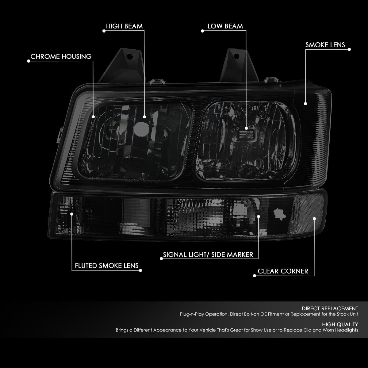 DNA Motoring, 03-22 Chevrolet Express GMC Savana 1500 2500 3500 Headlights+Signal Bumper Lamp - Smoked