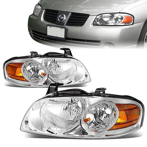 DNA Motoring, 04-06 Nissan Sentra Headlights - Chrome Housing Amber Corner